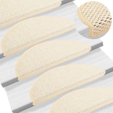 vidaXL Trapmatten zelfklevend 15 st sisal-look 65x21x4 cm crèmekleurig