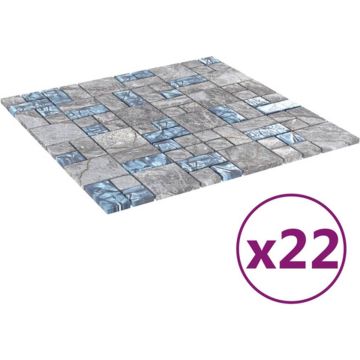 vidaXL Mozaïektegels 22 st zelfklevend 30x30 cm glas grijs en blauw