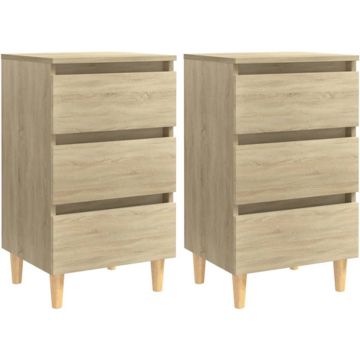 vidaXL Nachtkastjes 2 st met houten poten 40x35x69 cm sonoma eiken