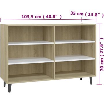 vidaXL Dressoir 103,5x35x70 cm spaanplaat wit en sonoma eikenkleurig