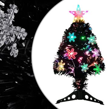 vidaXL Kerstboom met LED-sneeuwvlokken 64 cm glasvezel zwart