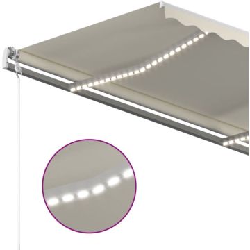 vidaXL Luifel automatisch met LED en windsensor 400x350 cm crèmekleur