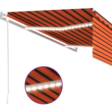 vidaXL Luifel automatisch rolgordijn LED windsensor 5x3 m oranje bruin