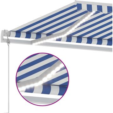 vidaXL Luifel automatisch met LED en windsensor 450x300 cm blauw wit