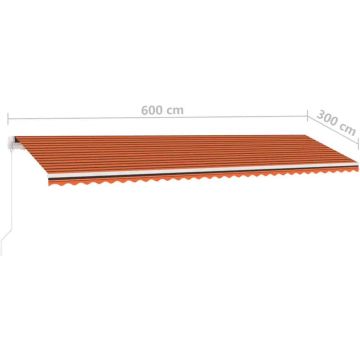 vidaXL Luifel handmatig uittrekbaar met LED 600x300 cm oranje en bruin