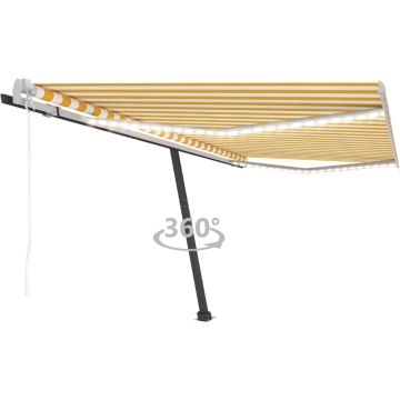 vidaXL Luifel automatisch met LED en windsensor 400x300 cm geel en wit