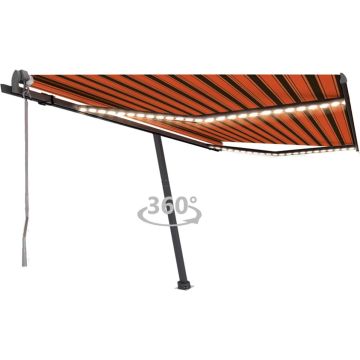 vidaXL Luifel automatisch met LED windsensor 400x300 cm oranje bruin