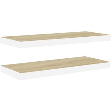 vidaXL Wandschappen zwevend 2 st 60x23,5x3,8 cm MDF eikenkleurig wit