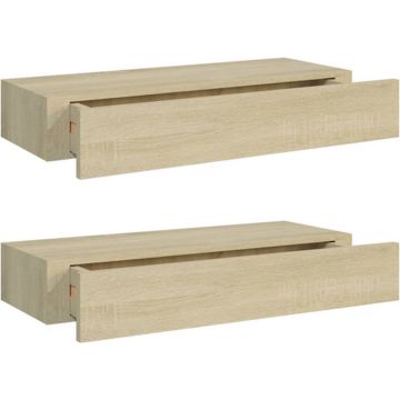 vidaXL viaXL Wandschappen 2 st met lade 60x23,5x10 cm MDF eikenkleurig