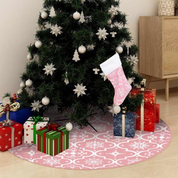 vidaXL Kerstboomrok luxe met sok 150 cm stof roze