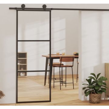 vidaXL Schuifdeur 76x205 cm ESG-glas en aluminium zwart