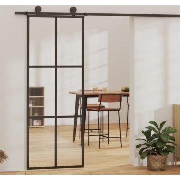 vidaXL Schuifdeur 76x205 cm ESG-glas en aluminium zwart