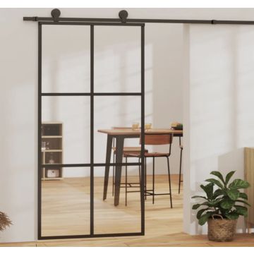 vidaXL Schuifdeur 102x205 cm ESG-glas en aluminium zwart