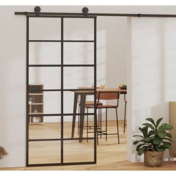 vidaXL Schuifdeur 90x205 cm ESG-glas en aluminium zwart