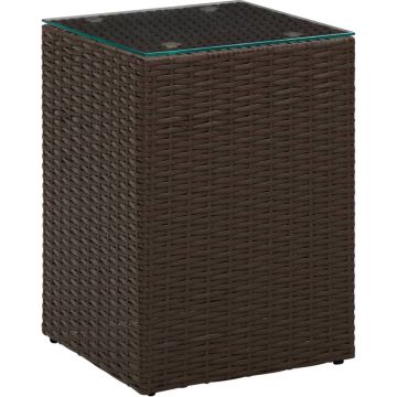 vidaXL Bijzettafel met glazen blad 35x35x52 cm poly rattan bruin