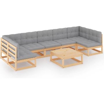 vidaXL 8-delige Loungeset met kussens massief grenenhout