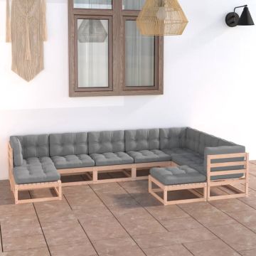 vidaXL 9-delige Loungeset met kussens massief grenenhout