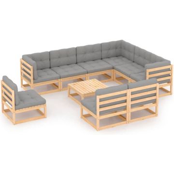 vidaXL 10-delige Loungeset met kussens massief grenenhout