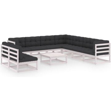 vidaXL 10-delige Loungeset met kussens massief grenenhout wit