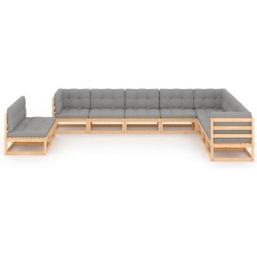 vidaXL 10-delige Loungeset met kussens massief grenenhout