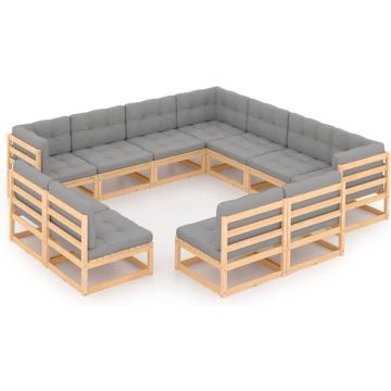 vidaXL 11-delige Loungeset met kussens massief grenenhout