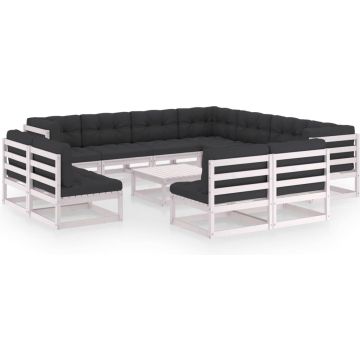 vidaXL 12-delige Loungeset met kussens massief grenenhout wit