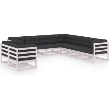 vidaXL 9-delige Loungeset met kussens massief grenenhout wit