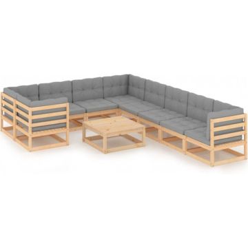 vidaXL 10-delige Loungeset met kussens massief grenenhout