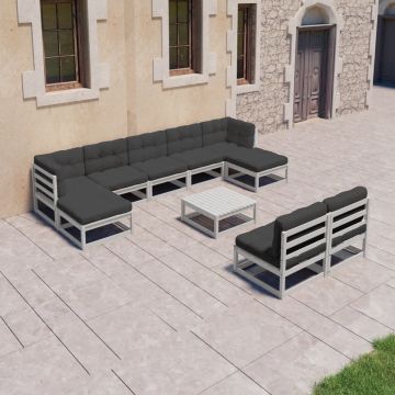 vidaXL 10-delige Loungeset met kussens massief grenenhout wit