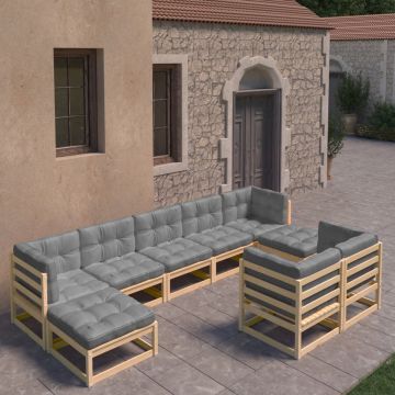 vidaXL 9-delige Loungeset met kussens massief grenenhout