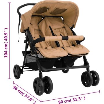 vidaXL Tweelingkinderwagen staal taupe