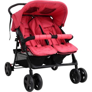 vidaXL Tweelingkinderwagen staal rood