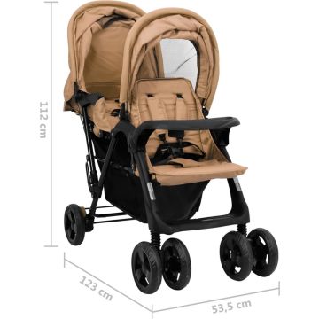 vidaXL Tweelingkinderwagen tandem staal taupe