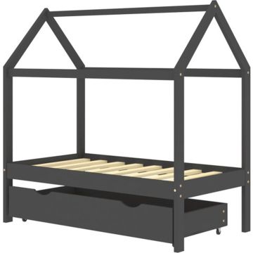 vidaXL Kinderbedframe met lade grenenhout donkergrijs 70x140 cm