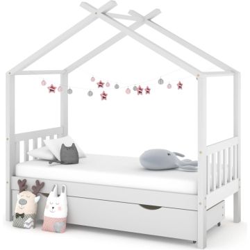 vidaXL Kinderbedframe met lade massief grenenhout wit 80x160 cm