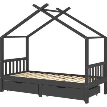 vidaXL Kinderbedframe met lades grenenhout donkergrijs 90x200 cm