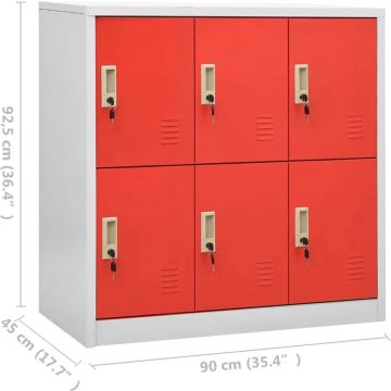 vidaXL Lockerkast 90x45x92,5 cm staal lichtgrijs en rood