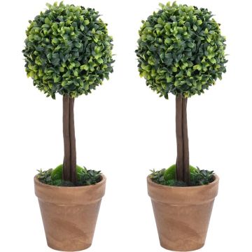 vidaXL Kunstplanten met pot 2 st buxus bolvorming 56 cm groen