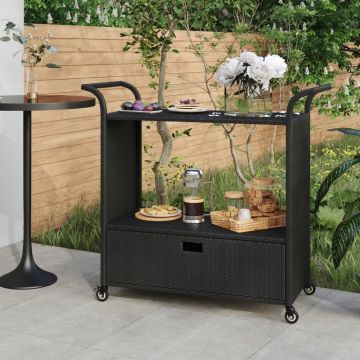 vidaXL Serveerwagen met lade 100x45x97 cm poly rattan zwart