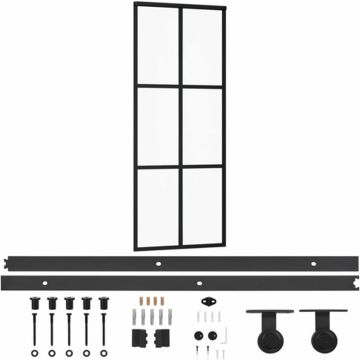 vidaXL Schuifdeur met beslag 76x205 cm aluminium en ESG-glas