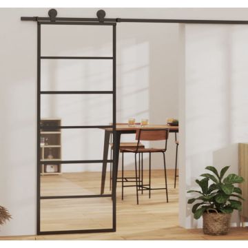 vidaXL Schuifdeur met beslag 76x205 cm aluminium en ESG-glas