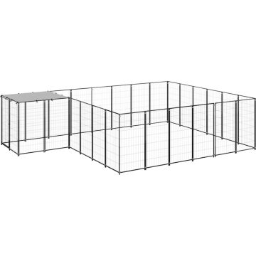 vidaXL Hondenkennel 12,1 m² staal zwart