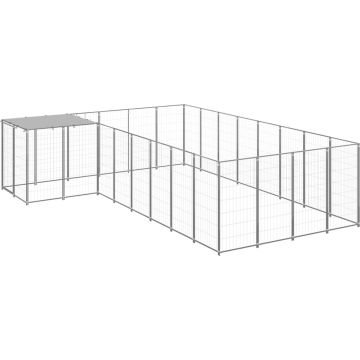 vidaXL Hondenkennel 10,89 m² staal zilverkleurig