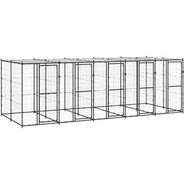 vidaXL Hondenkennel met dak 12,1 m² staal