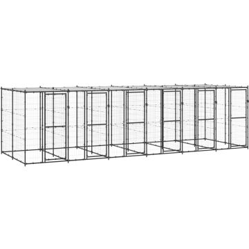 vidaXL Hondenkennel met dak 14,52 m² staal