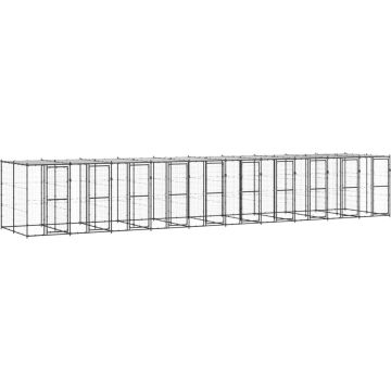 vidaXL Hondenkennel met dak 24,2 m² staal