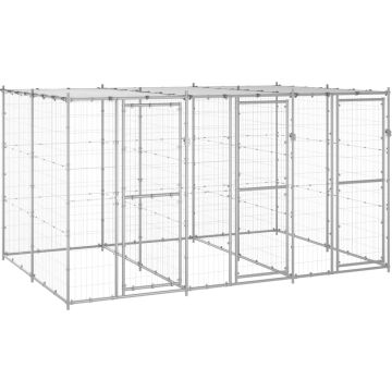 vidaXL Hondenkennel met dak 7,26 m² gegalvaniseerd staal