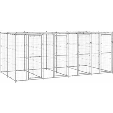 vidaXL Hondenkennel met dak 9,68 m² gegalvaniseerd staal