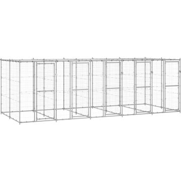 vidaXL Hondenkennel met dak 12,1 m² gegalvaniseerd staal