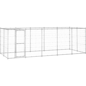 vidaXL Hondenkennel met dak 12,1 m² gegalvaniseerd staal